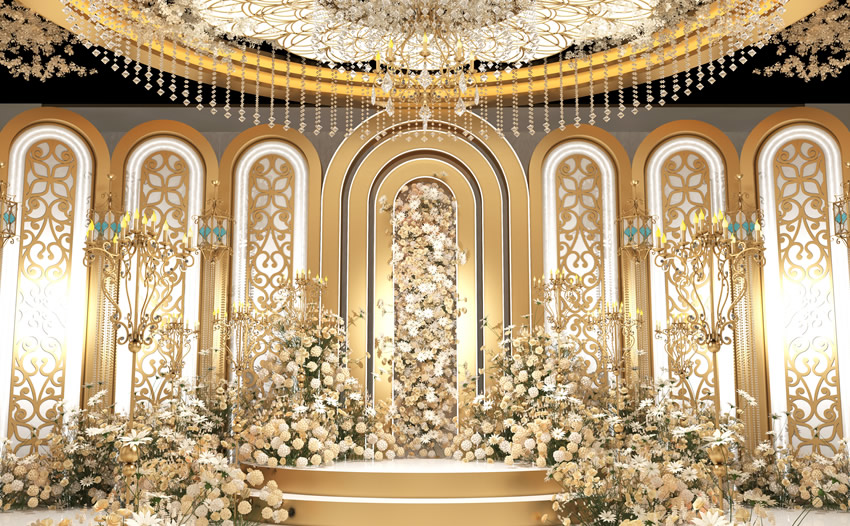 大通香槟色调婚礼堂效果展示